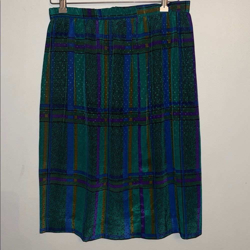 Vintage 70s‎ 80s Linden Plaid Midi Skirt - Jewel Tone Teal & Purple - Size 12